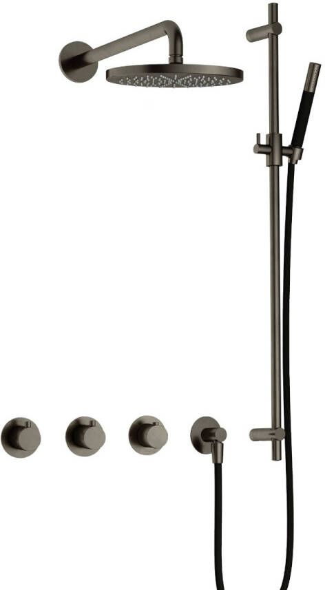 Hotbath Cobber IBS70 Regendoucheset inbouw 38.5cm wandarm 20cm ronde hoofddouche staafhanddouche glijstang verouderd ijzer IBS70AI7