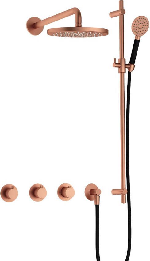 Hotbath Cobber IBS70 inbouw doucheset met 2 stopkranen met ronde handdouche m106 en glijstang Geborsteld koper
