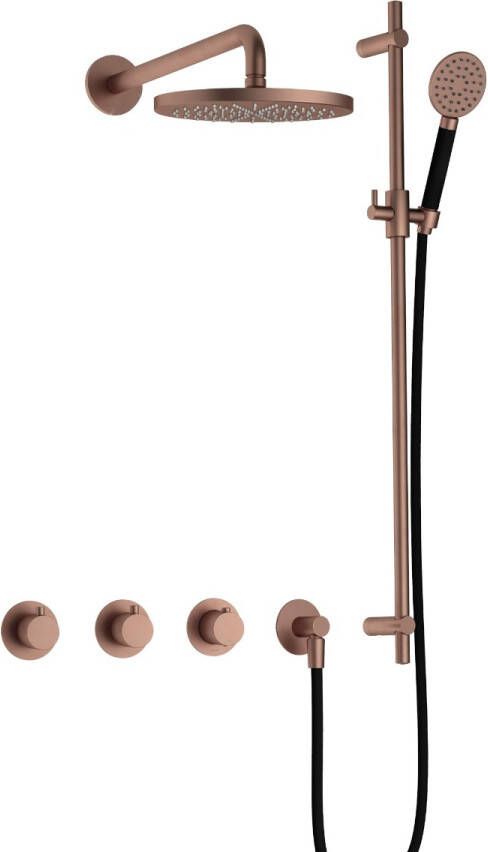 Hotbath Cobber IBS70 inbouwdouche met ronde handdouche 30cm hoofddouche en glijstang koper geborsteld PVD