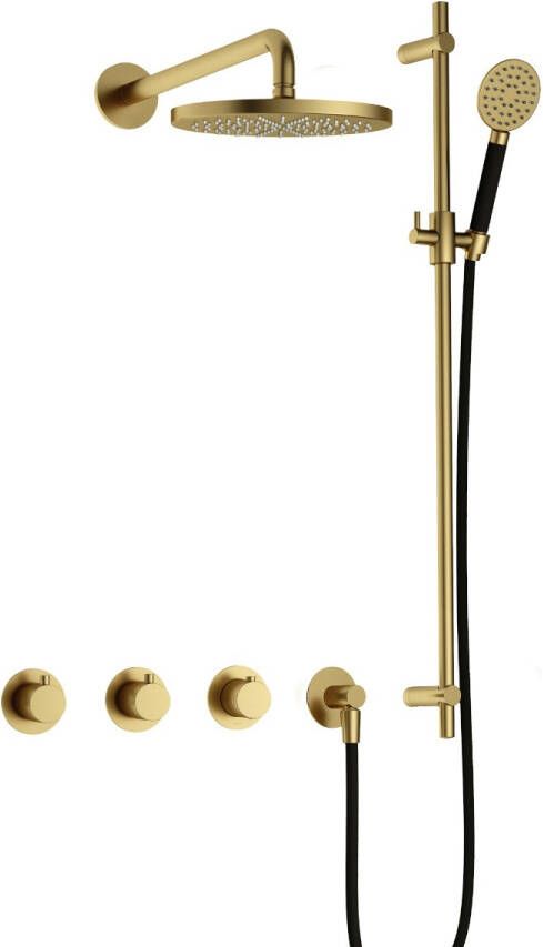 Hotbath Cobber IBS70 inbouw doucheset met 2 stopkranen met ronde handdouche m106 en glijstang Geborsteld messing PVD