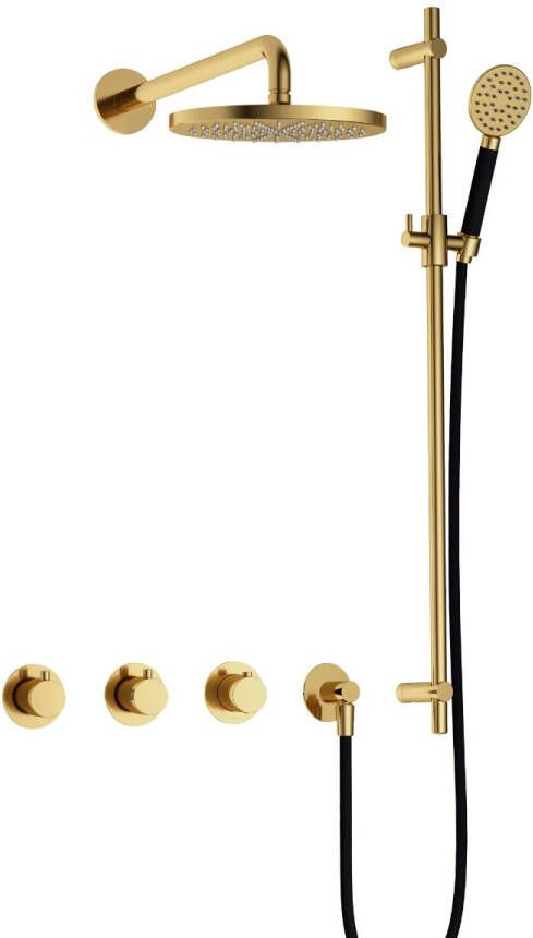 Hotbath Cobber IBS70 inbouw doucheset met 2 stopkranen met ronde handdouche m106 en glijstang Gepolijst messing PVD