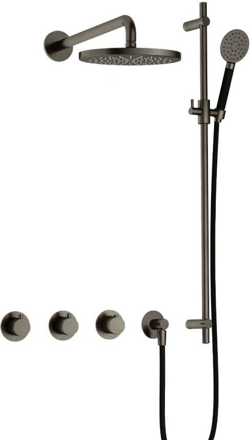 Hotbath Cobber IBS70 inbouw doucheset met 2 stopkranen met ronde handdouche m106 en glijstang Verouderd ijzer