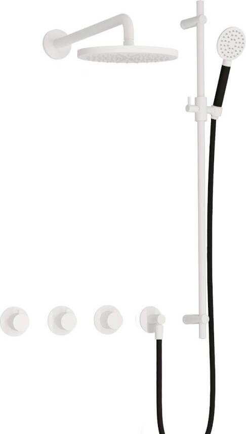 Hotbath Cobber IBS70 inbouw doucheset met 2 stopkranen met ronde handdouche m106 en glijstang Mat wit