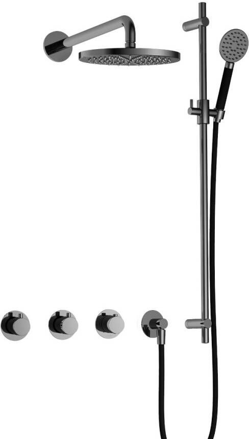 Hotbath Cobber IBS70 inbouw doucheset met 2 stopkranen met ronde handdouche m106 en glijstang Zwart chroom
