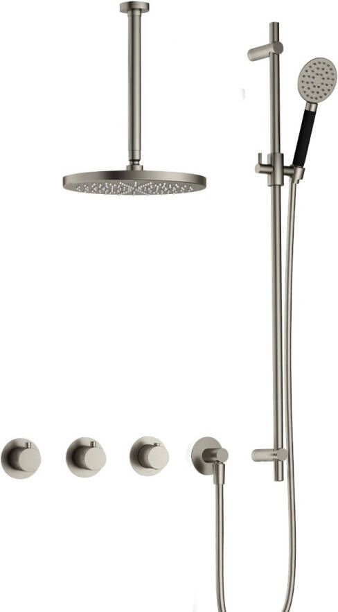 Hotbath Cobber IBS70 inbouwdouche met ronde handdouche 30cm plafondbuis en glijstang geborsteld nikkel