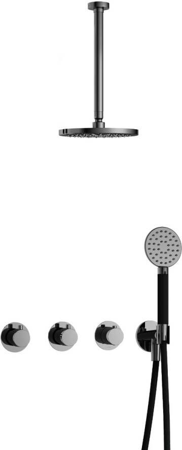 Hotbath Cobber IBS70 inbouwdouche met ronde handdouche en 30cm plafondbuis zwart chroom