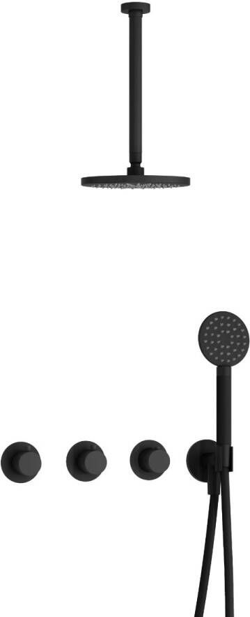 Hotbath Cobber IBS70 inbouwdouche met ronde handdouche en 30cm plafondbuis zwart mat