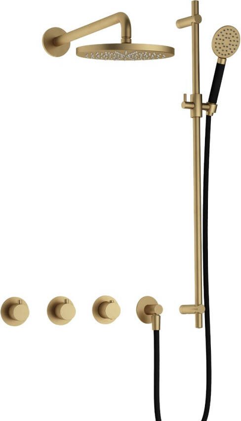 Hotbath Cobber IBS70 Regendoucheset inbouw 38.5cm wandarm 20cm ronde hoofddouche 1 stand handdouche glijstang geborsteld messing IBS70BB17