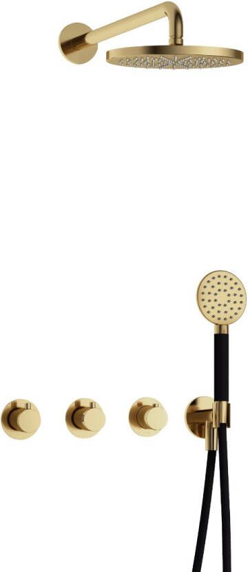 Hotbath Cobber IBS70 Regendoucheset inbouw 38.5cm wandarm 20cm ronde hoofddouche 3 standen handdouche messing gepolijst IBS70NB1