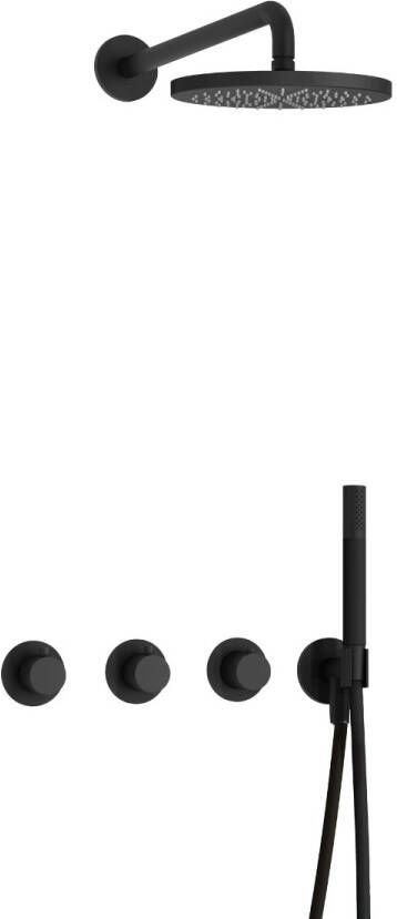 Hotbath Cobber IBS70 Regendoucheset inbouw 38.5cm wandarm 20cm ronde hoofddouche staafhanddouche mat zwart IBS70BL