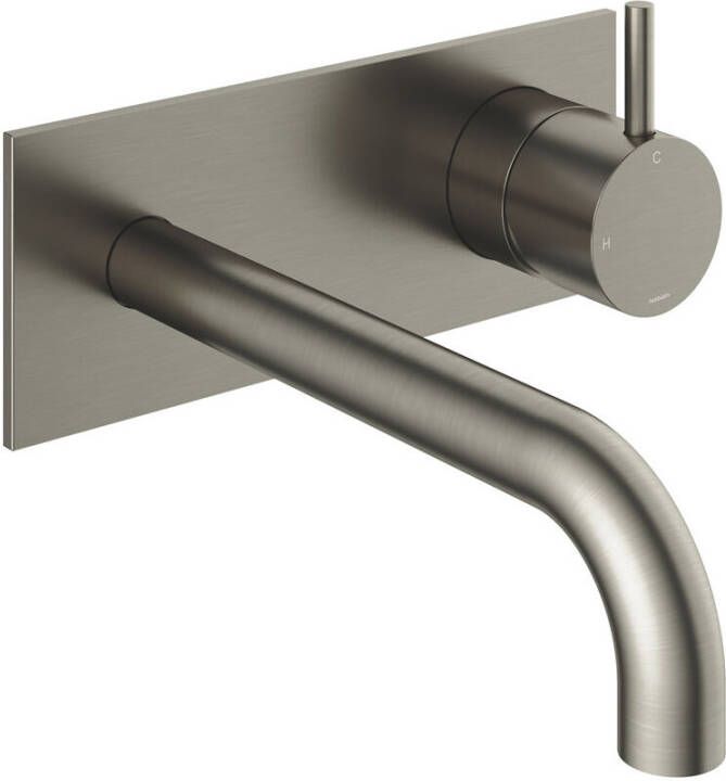 Hotbath Inbouw Wastafelkraan Met Achterplaat Cobber 18 cm Gebogen Uitloop 1-Hendel Geborsteld Nikkel - Foto 2