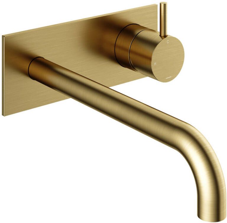 Hotbath Inbouw Wastafelkraan Met Achterplaat Cobber 25 cm Gebogen Uitloop 1-Hendel Geborsteld Messing PVD