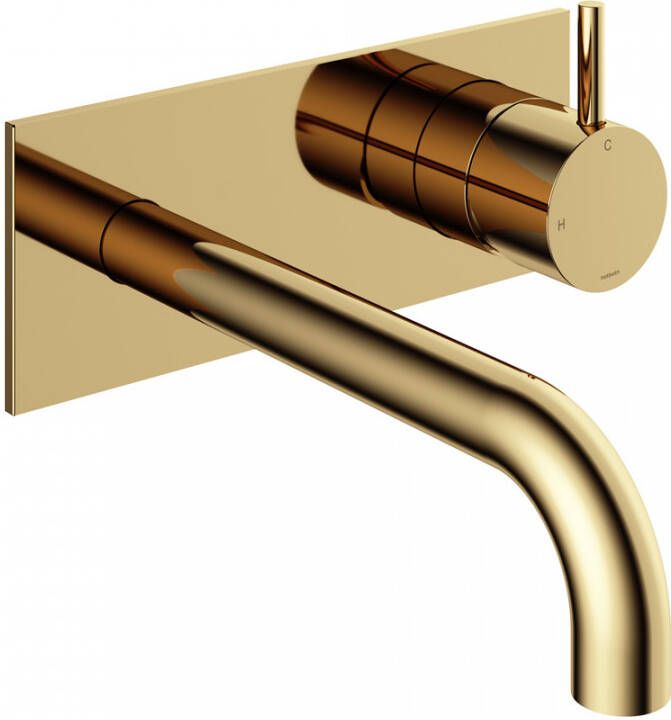 Hotbath Cobber afbouwdeel inbouw wastafelmengkraan met achterplaat en 18 cm uitloop gepolijst messing CB006EXT18NB - Foto 2