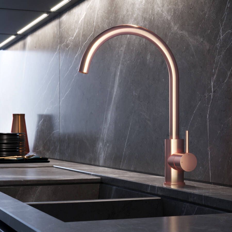 Douche Concurrent Keukenkraan Hotbath Cobber Mengkraan Rond Geborsteld Koper 1 Greeps met Draaibare Uitloop