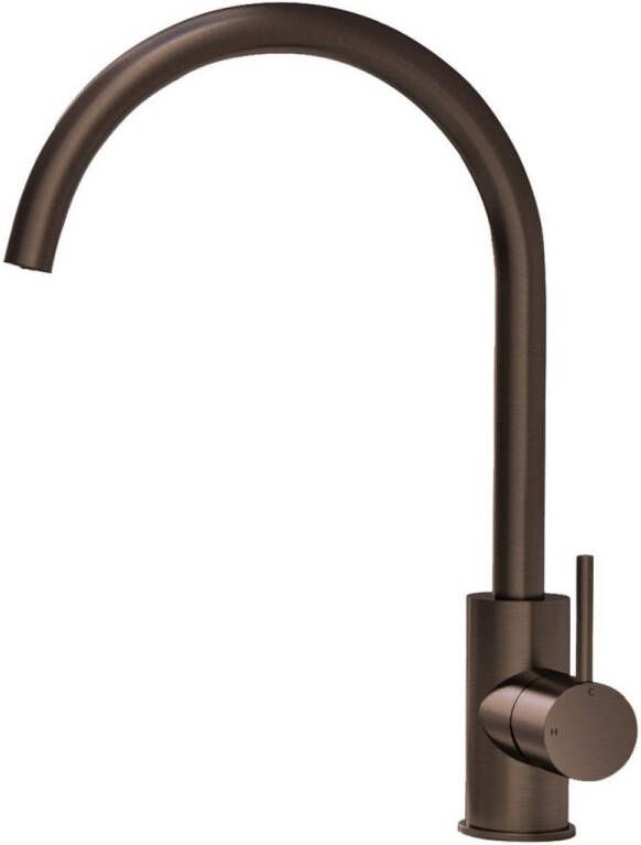 Douche Concurrent Keukenkraan Hotbath Cobber Mengkraan Rond Geborsteld Messing PVD 1 Greeps met Draaibare Uitloop