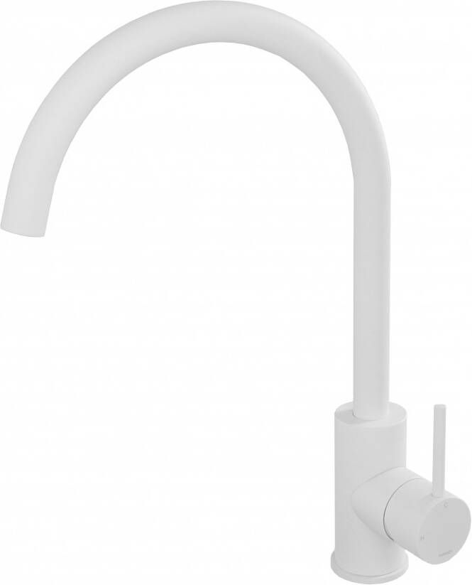 Douche Concurrent Keukenkraan Hotbath Cobber Mengkraan Rond Mat Wit 1 Greeps met Draaibare Uitloop