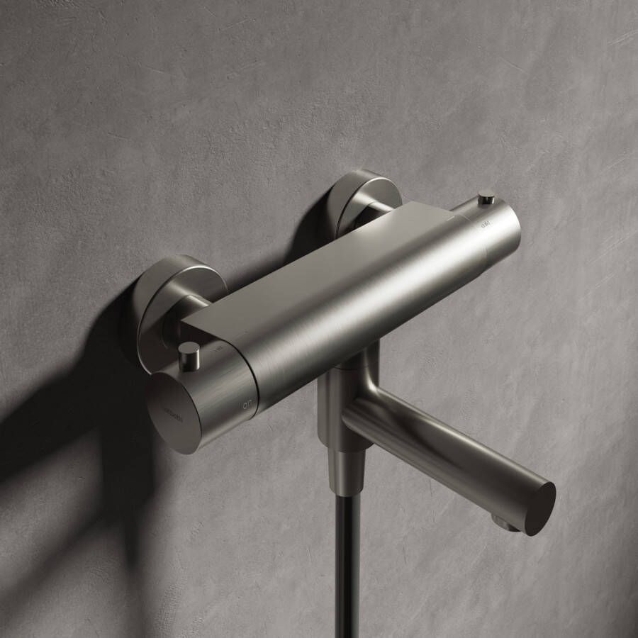 Hotbath Buddy thermostatische badmengkraan met wegdraaibare omstel uitloop 29 2 cm geborsteld nikkel