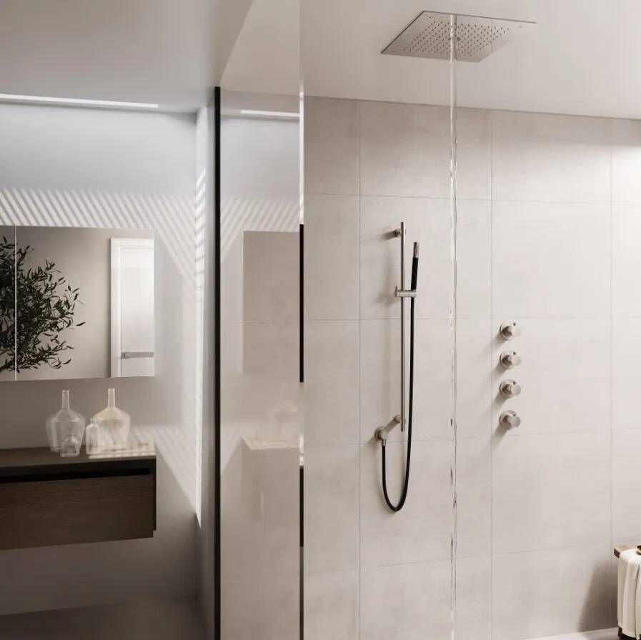 Hotbath Cobber IBS27 thermostatische douche InBouwSet met 3 stopkranen staafhanddouche vierkante hoofddouche 38cm glijstang Geborsteld Koper PVD
