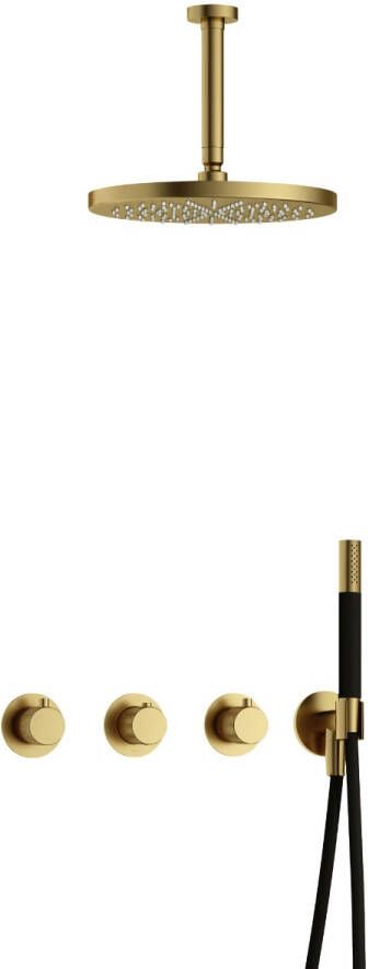 Hotbath Cobber X complete thermostatische douche inbouwset cobberx 70 met 2 stopkranen met plafondbuis 15 cm en m106 geborsteld messing pvd