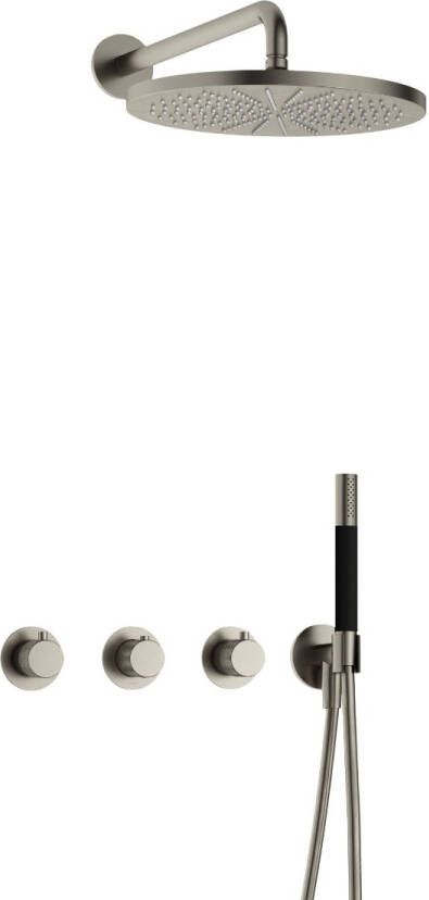 Hotbath Cobber X IBSX70 Regendoucheset inbouw hoofddouche 30cm Wandarm 38.5cm handdouche staaf 1 stand geborsteld nikkel IBSX70GN5