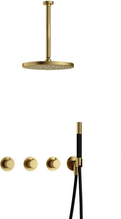 Hotbath Cobber X complete thermostatische douche inbouwset cobberx 70 met 2 stopkranen met plafondbuis 30 cm en m106 geborsteld messing pvd