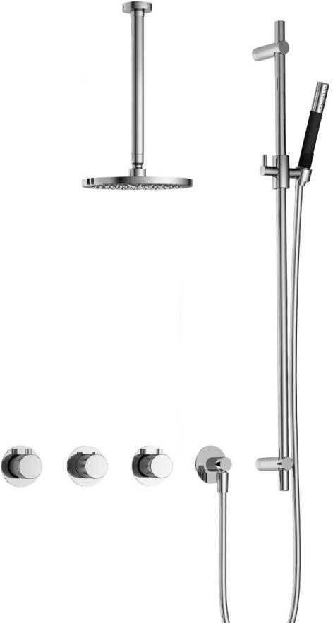 Hotbath Cobber X IBSX70 complete thermostatische douche inbouwset Cobber X met 2 stopkranen met 30cm plafondarm 20cm ronde hoofddouche staafhanddouche met glijstang chroom IBSX70CR37