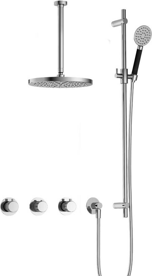 Hotbath Cobber X IBSX70 complete thermostatische douche inbouwset Cobber X met 2 stopkranen met 30cm plafondarm 30cm ronde hoofddouche 3 standen ronde handdouche met glijstang chroom IBSX70CR1357