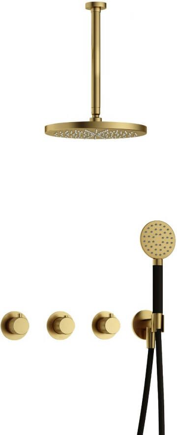 Hotbath Cobber X complete thermostatische douche inbouwset cobberx 70 met 2 stopkranen met ronde handdouche plafondbuis 30 cm en m106 geborsteld