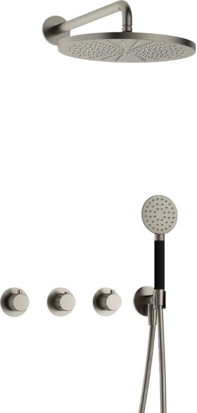 Hotbath Cobber X complete thermostatische douche inbouwset cobberx 70 met 2 stopkranen met ronde handdouche en m106 geborsteld nikkel
