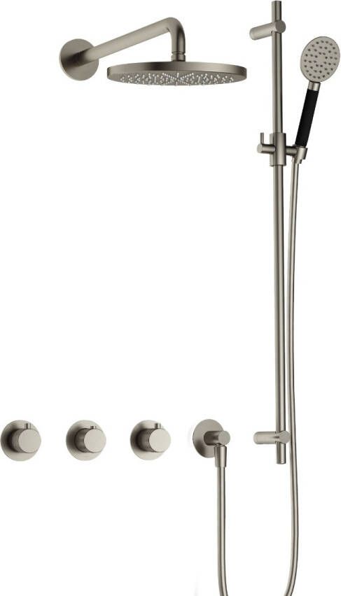 Hotbath Cobber X IBSX70 Regendoucheset inbouw hoofddouche 20cm Wandarm 38.5cm glijstang handdouche rond 3 standen geborsteld nikkel IBSX70GN17