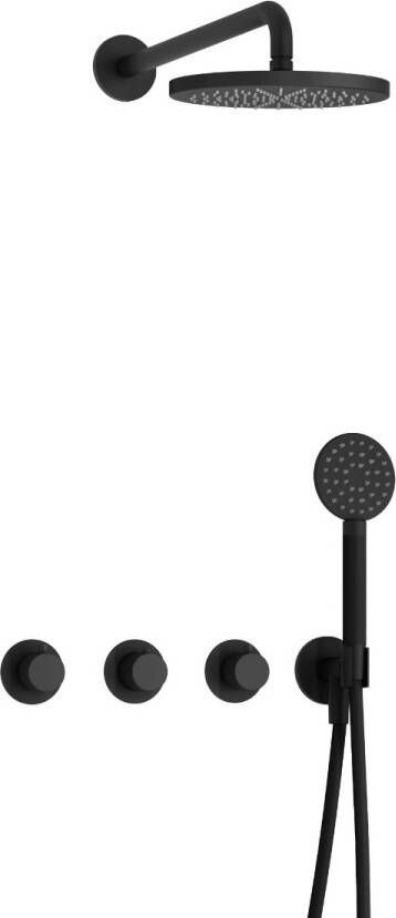 Hotbath Cobber X IBSX70 Regendoucheset inbouw hoofddouche 20cm Wandarm 38.5cm handdouche rond 3 standen mat zwart IBSX70BL1