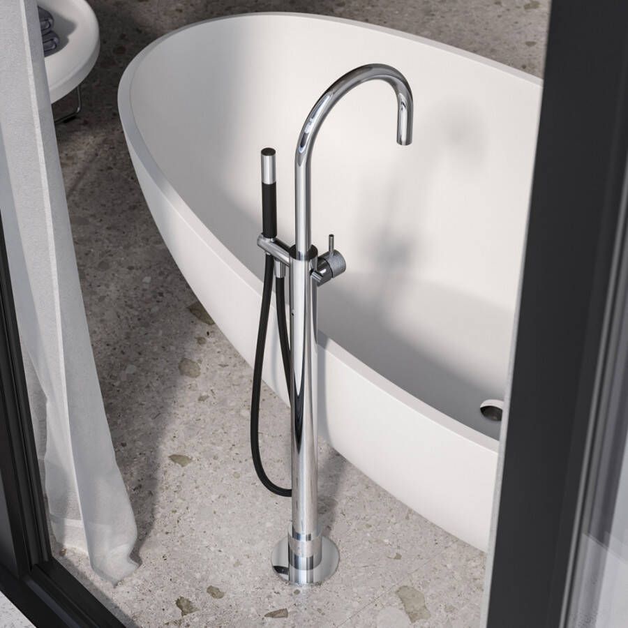 Hotbath Cobber X staande badmengkraan met staafhanddouche en doucheslang 105 5 x 22 5 cm chroom
