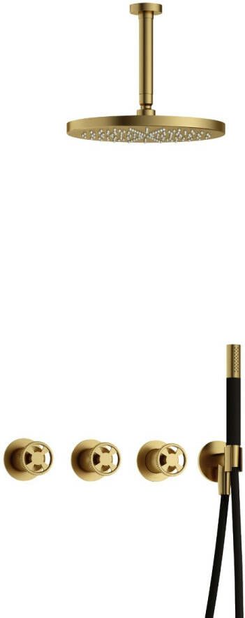 Hotbath Cobber IBSW70 Regendoucheset inbouw 15cm plafondarm 30cm ronde hoofddouche staafhanddouche Geborsteld messing PVD IBSW70BBP25