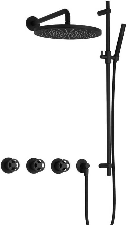 Hotbath Cobber IBSW70 Regendoucheset inbouw 38.5cm wandarm 30cm ronde hoofddouche staafhanddouche glijstang mat zwart IBSW70BL57