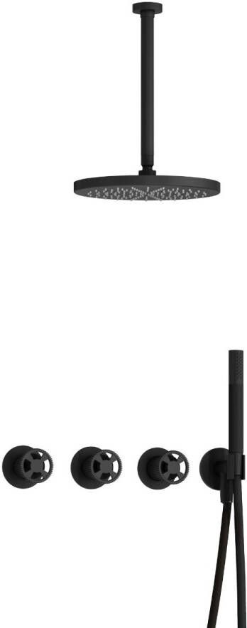 Hotbath Cobber IBSW70 Regendoucheset inbouw 30cm plafondarm 30cm ronde hoofddouche staafhanddouche mat zwart IBSW70BL35