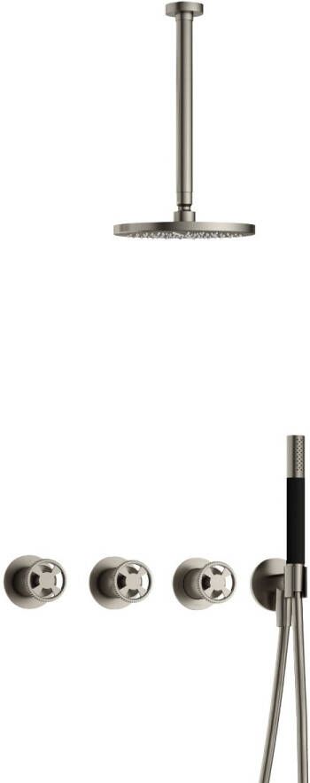 Hotbath Cobber IBSW70 Regendoucheset inbouw 30cm plafondarm 20cm ronde hoofddouche staafhanddouche Geborsteld nikkel IBSW70GN3