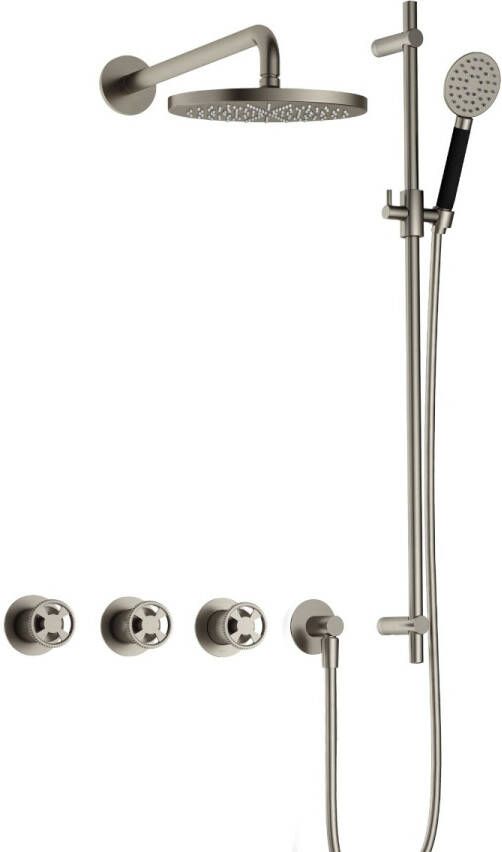 Hotbath Cobber IBSW70 Regendoucheset inbouw 38.5cm wandarm 20cm ronde hoofddouche 3 standen handdouche glijstang Geborsteld nikkel IBSW70GN17