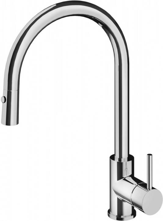 Douche Concurrent Keukenkraan Hotbath Fellow Mengkraan Rond Glans Chroom 1 Greeps met Uittrekbaar Handdouche