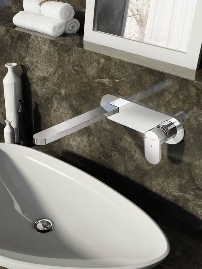 Hotbath Friendo inbouw wastafelmengkraan met inbouwdeel cascade uitloop kantelbare perlator en omstel geborsteld nikkel F006GN