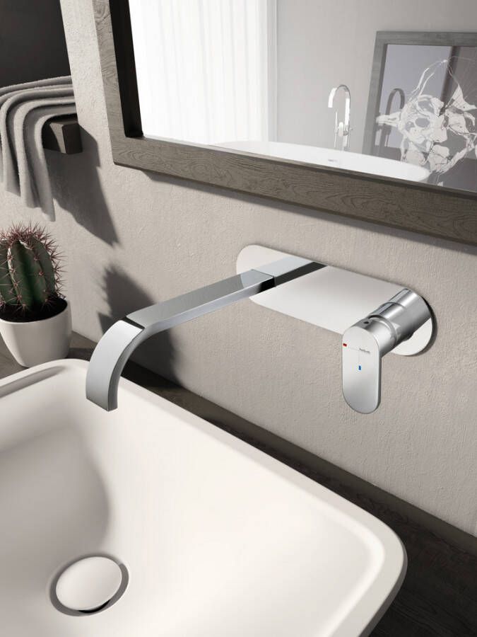 Hotbath Friendo inbouw wastafelmengkraan met inbouwdeel rechte uitloop kantelbare perlator en omstel geborsteld nikkel F006CGN - Foto 3