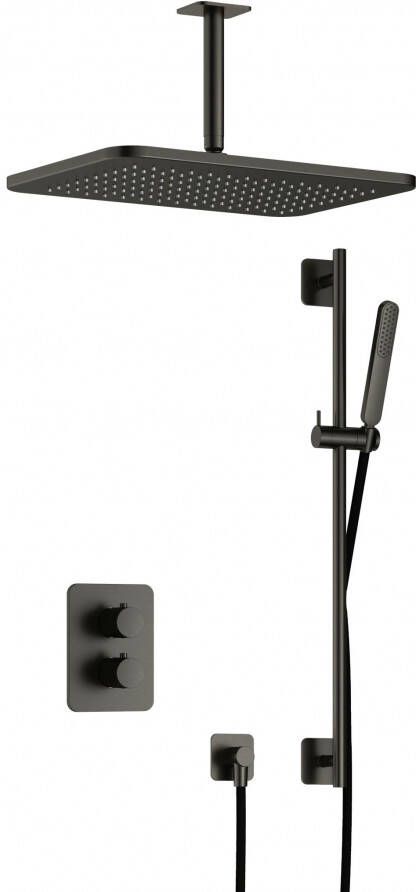 Hotbath Gal IBS40A complete thermostatische douche inbouwset met 2 functies stop omstel met 15cm plafondarm 27cm rechtoekige hoofddouche staafhanddouche met glijstang Gunmetal geborsteld PVD IBS40ABGP257 - Foto 2