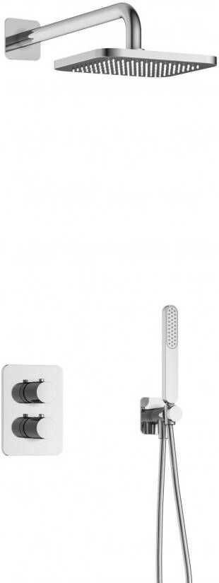 Hotbath Gal IBS40A complete thermostatische douche inbouwset met 2-weg stop omstel met 35cm wandarm 20cm vierkante hoofddouche staafhanddouche chroom IBS40ACR