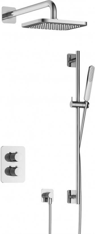 Hotbath Gal IBS40A Doucheset inbouw 22cm vierkante hoofddouche wandarm 35cm staafhanddouche met glijstang chroom IBS40ACR7