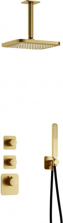 Hotbath Gal IBS40 complete thermostatische high flow douche inbouwset met 2 stopkranen met 15cm plafondarm 22cm vierkante hoofddouche staafhanddouche messing geborsteld PVD IBS40BBP2