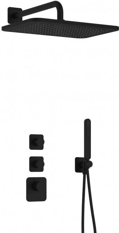 Hotbath Gal complete thermostatische high flow douche inbouwset gal met 2 stopkranen met 40 cm hoofddouche mat zwart