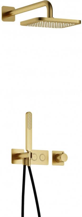 Hotbath Gal IBS41 complete thermostatische douche inbouwset met 2 pushbuttons met 35cm wandarm 22cm vierkante hoofddouche staafhanddouche messing geborsteld PVD IBS41BBP