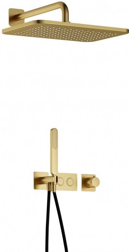 Hotbath Gal IBS41 complete thermostatische douche inbouwset met 2 pushbuttons met 35cm wandarm 27cm rechtoekige hoofddouche staafhanddouche messing geborsteld PVD IBS41BBP5 - Foto 2