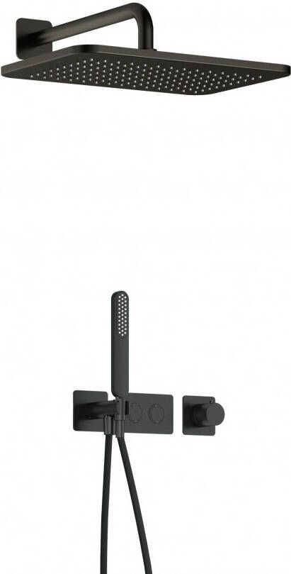 Hotbath Gal IBS41 complete thermostatische douche inbouwset met 2 pushbuttons met 35cm wandarm 27cm rechtoekige hoofddouche staafhanddouche Gunmetal geborsteld PVD IBS41BGP5