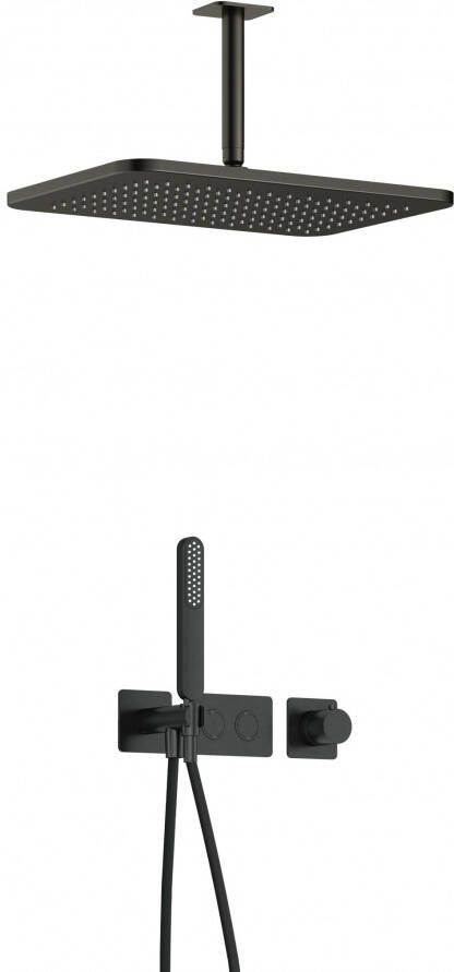 Hotbath Gal IBS41 complete thermostatische douche inbouwset met 2 pushbuttons met 15cm plafondarm 27cm rechtoekige hoofddouche staafhanddouche Gunmetal geborsteld PVD IBS41BGP25
