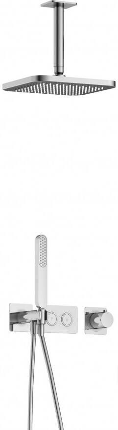 Hotbath Gal IBS41 complete thermostatische douche inbouwset met 2 pushbuttons met 15cm plafondarm 22cm vierkante hoofddouche staafhanddouche chroom IBS41CR2